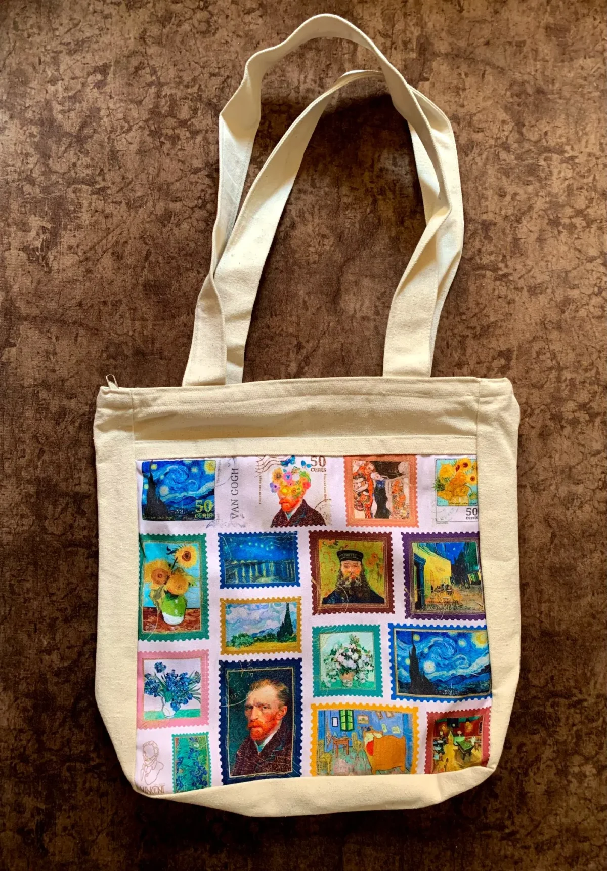 Van Gogh Masterpiece Stamp Collage Tote Bag Van Gogh Masterpiece Stamp Collage Tote Bag