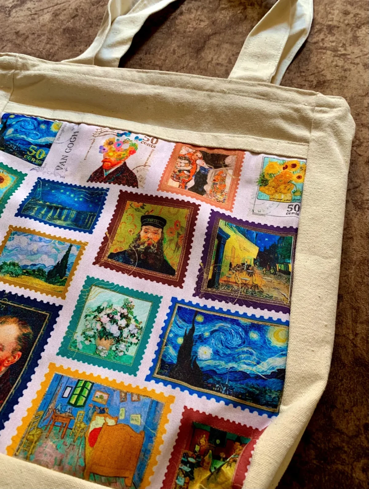 Van Gogh Masterpiece Stamp Collage Tote Bag