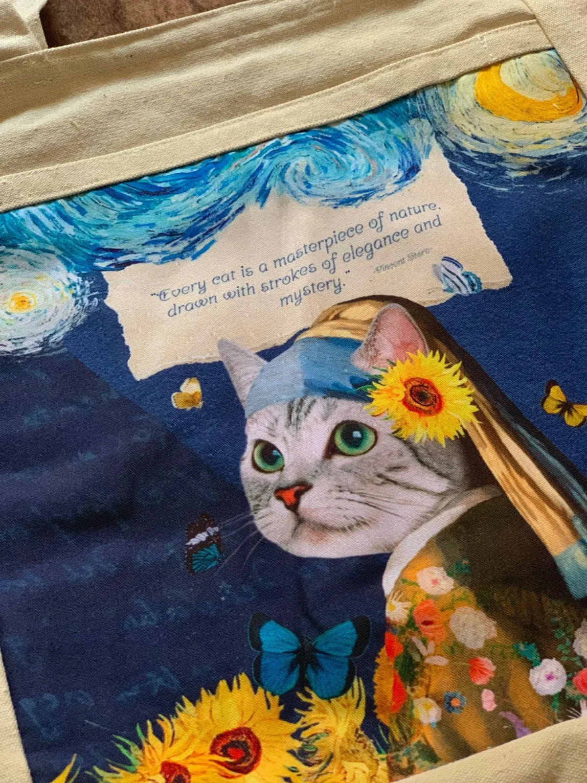 The Masterpiece Van Gogh & Vermeer Cat Art Tote Bag