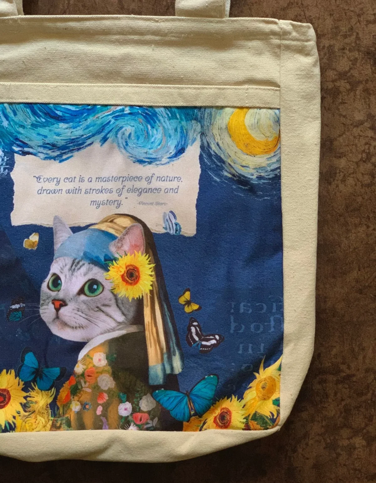 The Masterpiece Van Gogh & Vermeer Cat Art Tote Bag